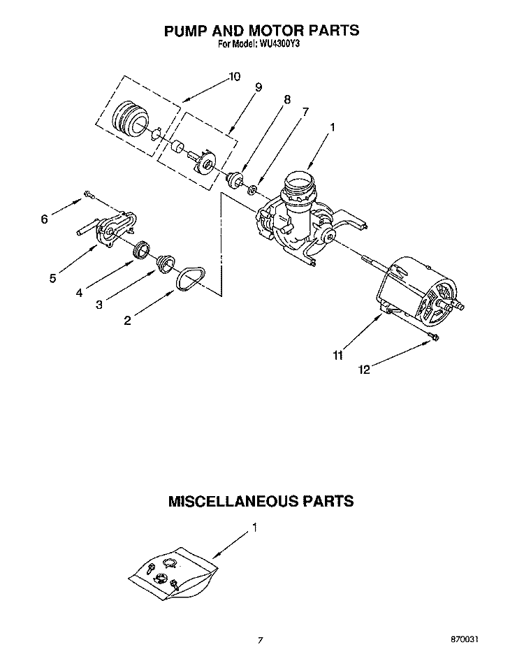 PUMP AND MOTOR, MISCELLANEOUS Diagram and Parts List for WU4300Y3  Roper Dishwasher