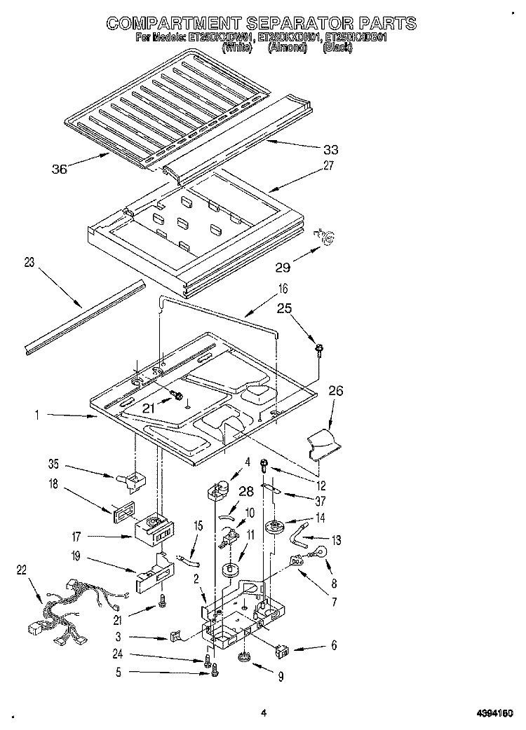 COMPARTMENT SEPARATOR Diagram and Parts List for ET25DKXDB01  Whirlpool Refrigerator