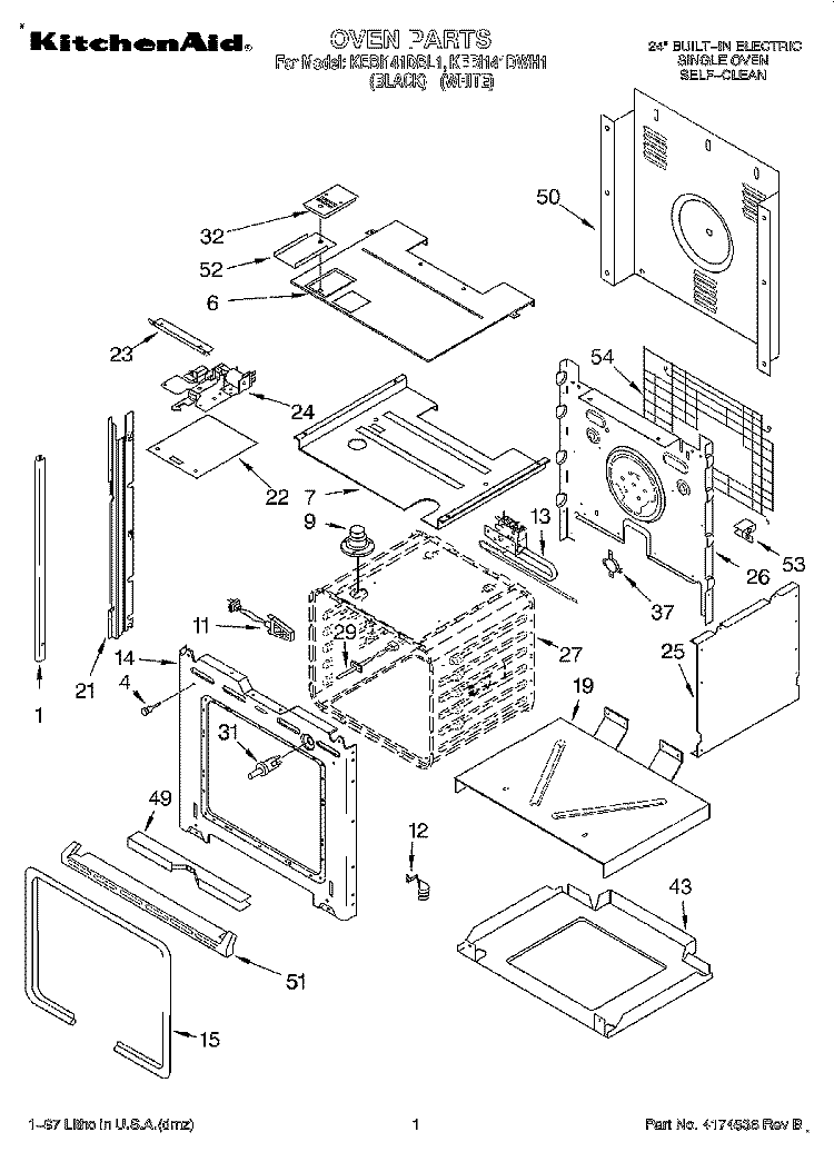 OVEN Diagram and Parts List for KEBI141DBL1  KitchenAid Wall Oven