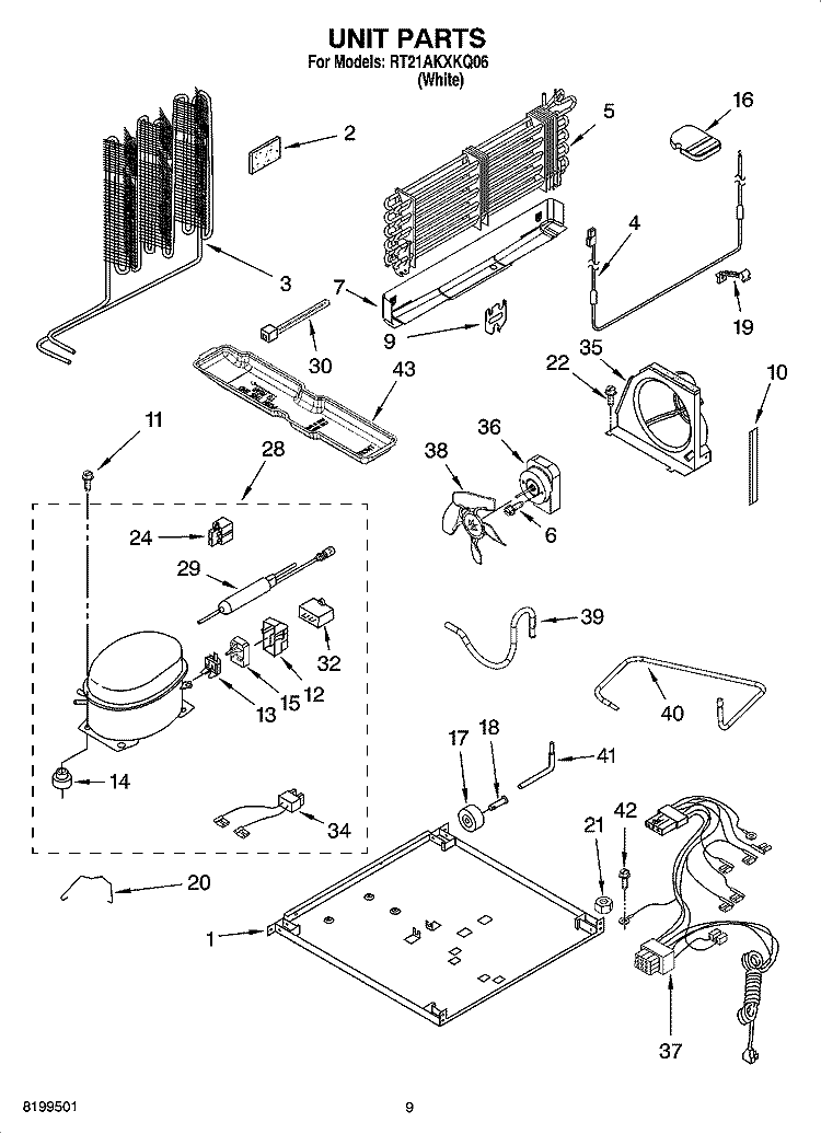 UNIT PARTS, OPTIONAL PARTS Diagram and Parts List for RT21AKXKQ06  Roper Refrigerator