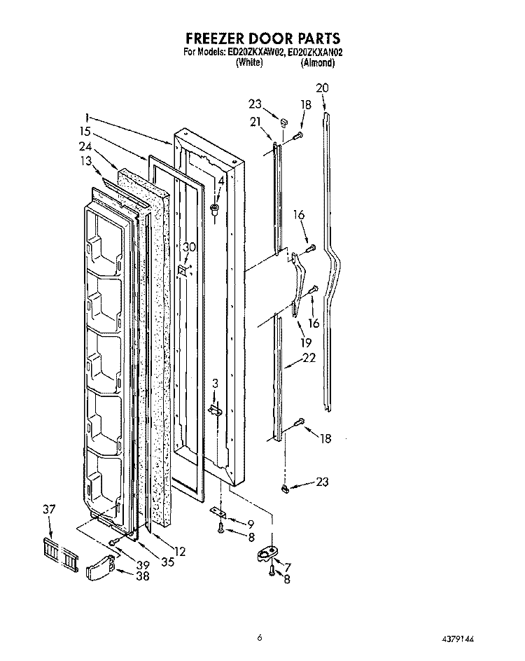 FREEZER DOOR Diagram and Parts List for ED20ZKXAN02  Whirlpool Refrigerator