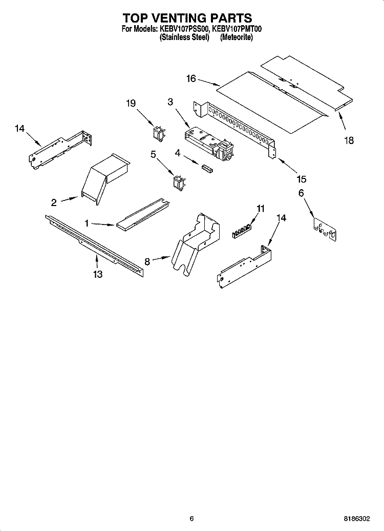 TOP VENTING PARTS, OPTIONAL PARTS Diagram and Parts List for KEBV107PMT00  KitchenAid Wall Oven