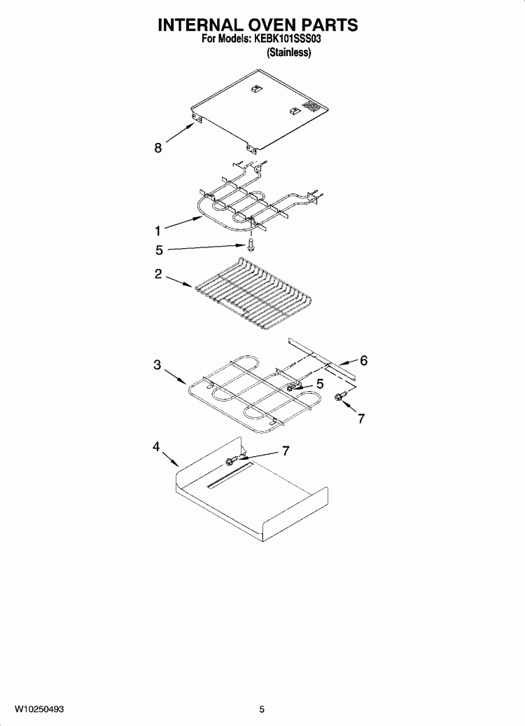 INTERNAL OVEN PARTS Diagram and Parts List for KEBK101SSS03  KitchenAid Wall Oven