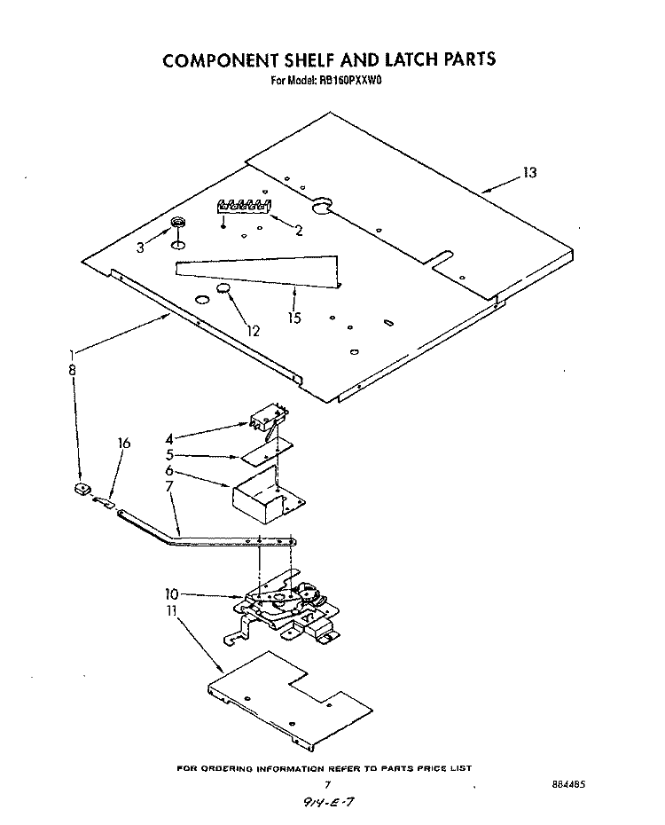 COMPONENT SHELF AND LATCH Diagram and Parts List for RB160PXXW0  Whirlpool Range