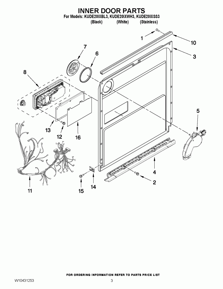 INNER DOOR PARTS Diagram and Parts List for KUDE20IXSS3  KitchenAid Dishwasher