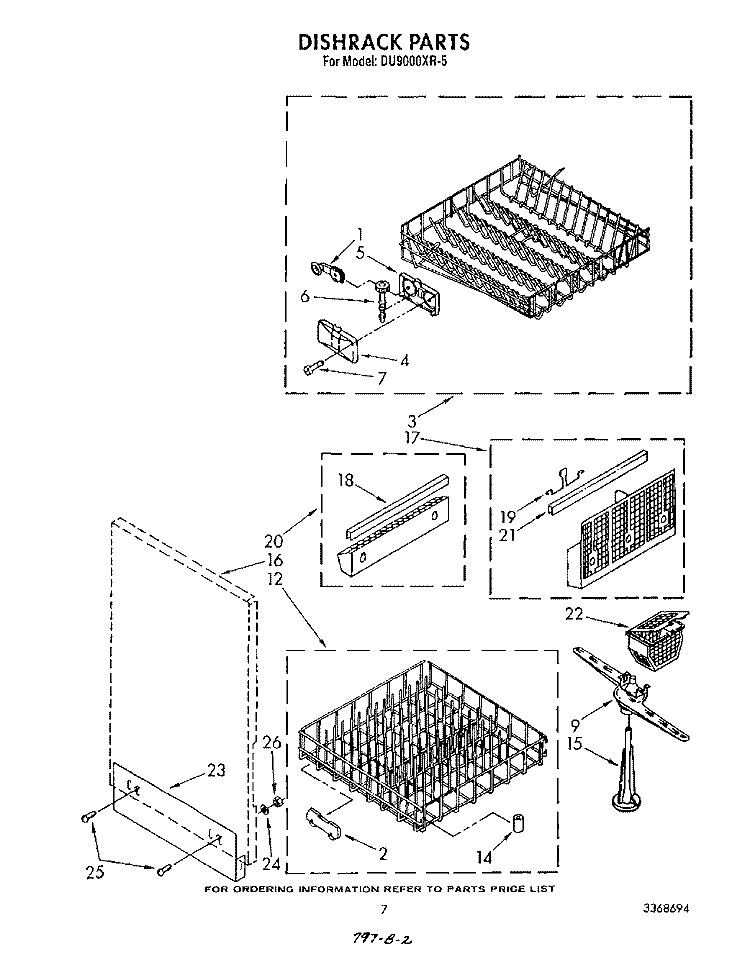 DISHRACK Diagram and Parts List for DU9000XR5  Whirlpool Dishwasher