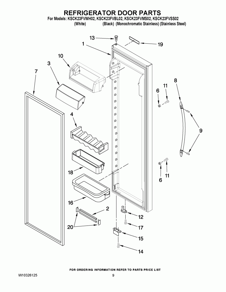 REFRIGERATOR DOOR PARTS Diagram and Parts List for KSCK23FVSS02  KitchenAid Refrigerator