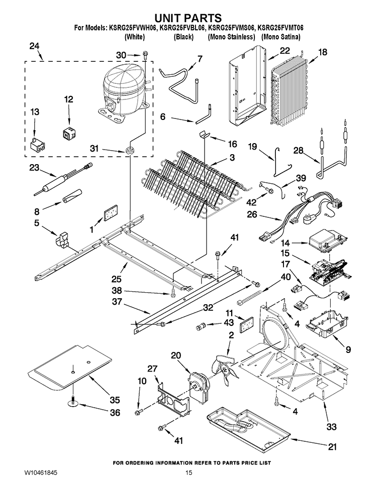 UNIT PARTS Diagram and Parts List for KSRG25FVWH06  KitchenAid Refrigerator