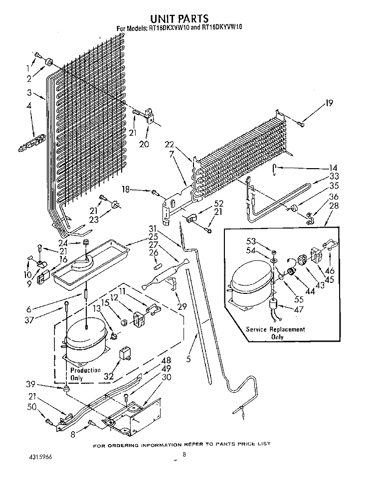 UNIT Diagram and Parts List for RT16DKXVW10  Roper Refrigerator