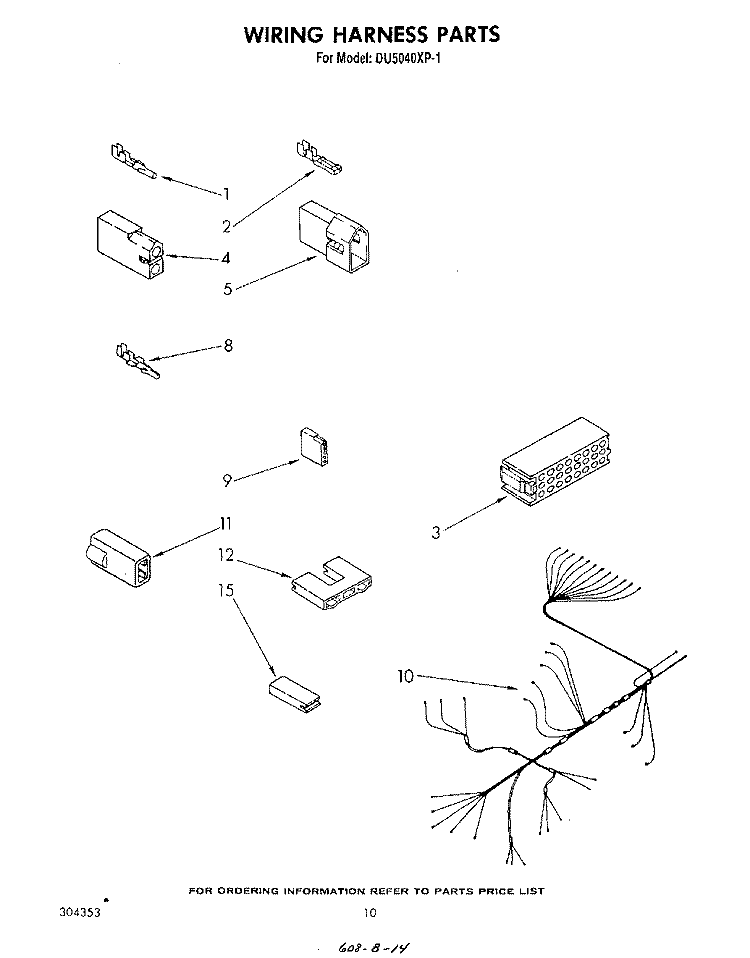 WIRING HARNESS Diagram and Parts List for DU5040XP1  Whirlpool Dishwasher