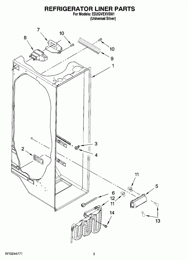 REFRIGERATOR LINER PARTS Diagram and Parts List for ED2GVEXVD01  Whirlpool Refrigerator