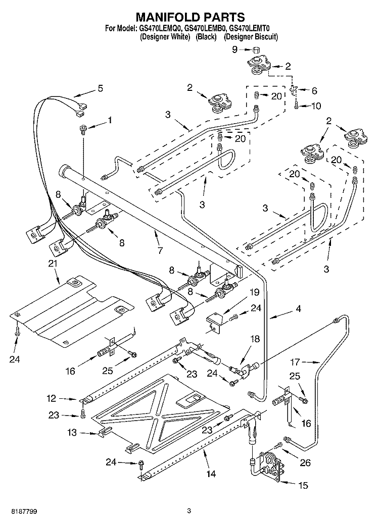 MANIFOLD PARTS Diagram and Parts List for GS470LEMQ0  Whirlpool Range