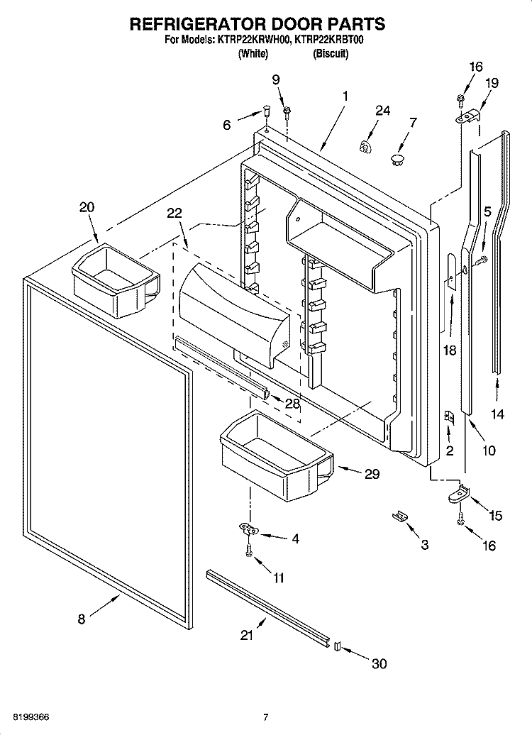REFRIGERATOR DOOR PARTS Diagram and Parts List for KTRP22KRWH00  Whirlpool Refrigerator