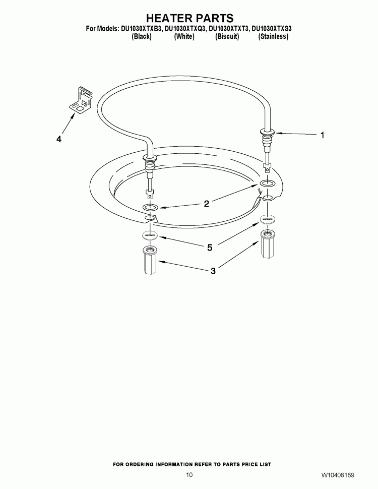 HEATER PARTS Diagram and Parts List for DU1030XTXT3  Whirlpool Dishwasher