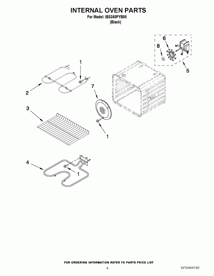 INTERNAL OVEN PARTS Diagram and Parts List for IBS350PYB00  Whirlpool Wall Oven
