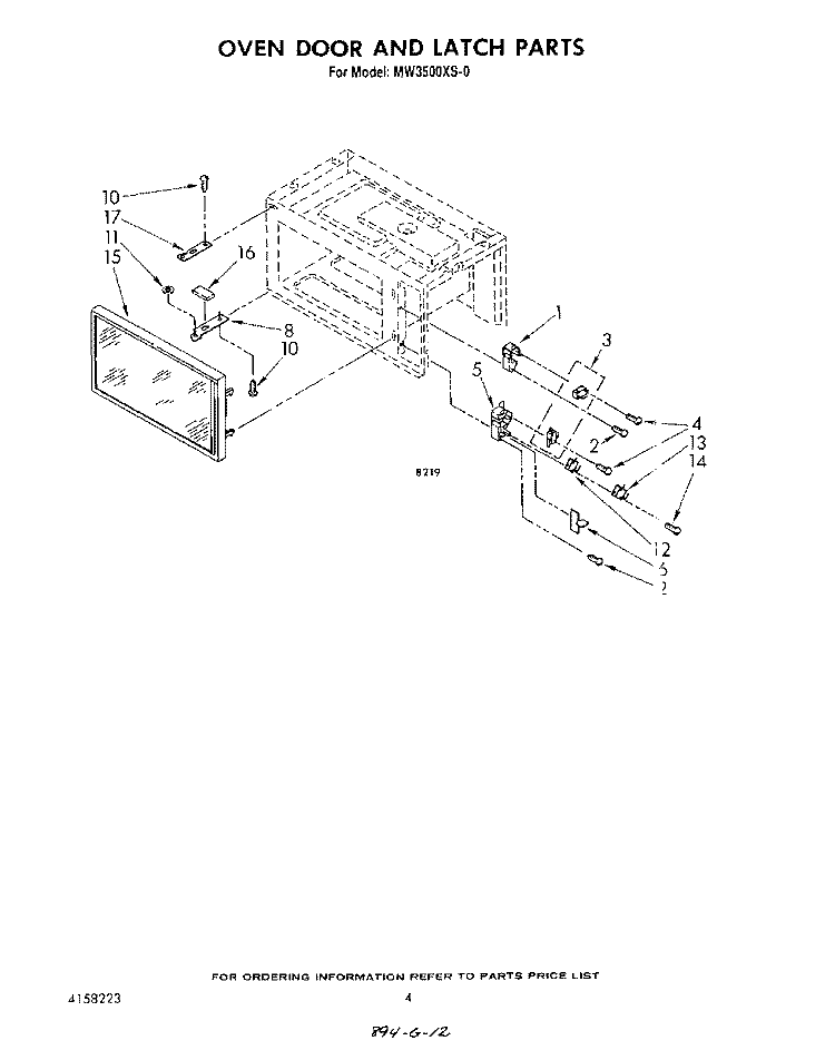 OVEN DOOR AND LATCH Diagram and Parts List for MW3500XS0  Whirlpool Microwave