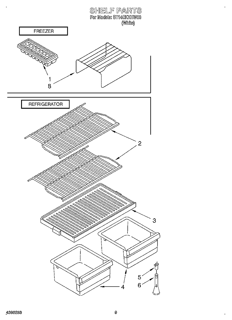 SHELF, OPTIONAL Diagram and Parts List for ST14CKXHW00  Whirlpool Refrigerator
