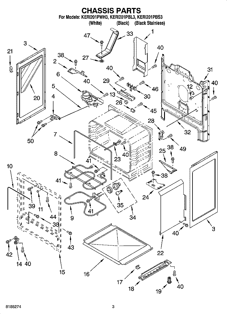 CHASSIS PARTS Diagram and Parts List for KERI201PBL3  KitchenAid Range