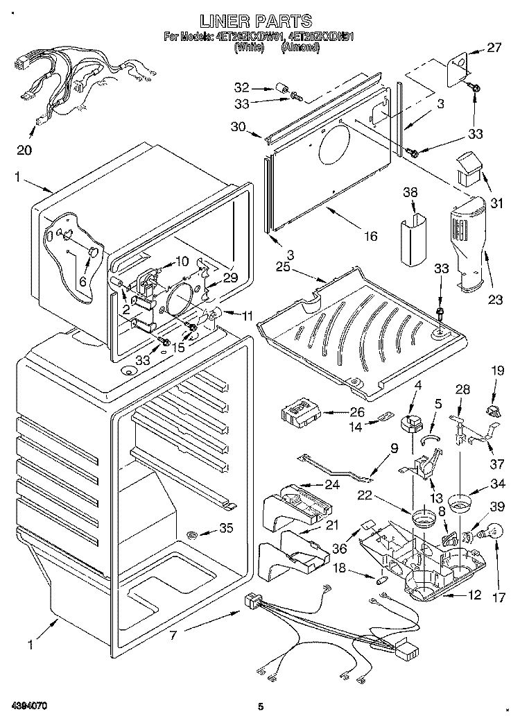 LINER Diagram and Parts List for 4ET20ZKXDW01  Whirlpool Refrigerator