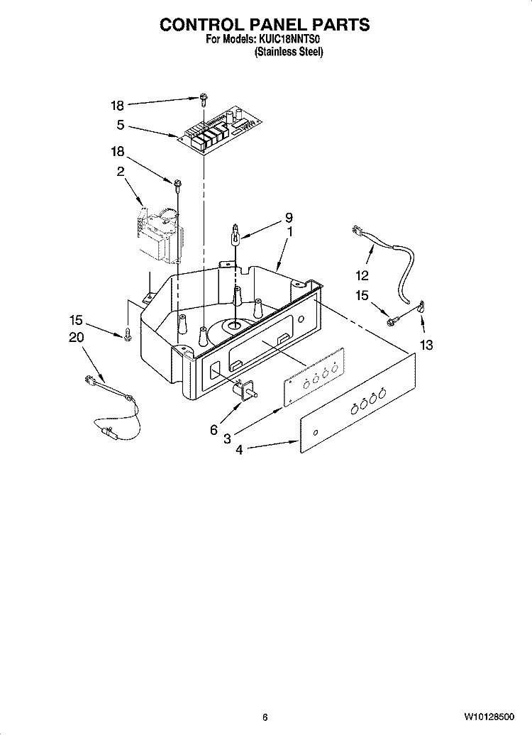 CONTROL PANEL PARTS Diagram and Parts List for KUIC18NNTS0  KitchenAid Ice Maker