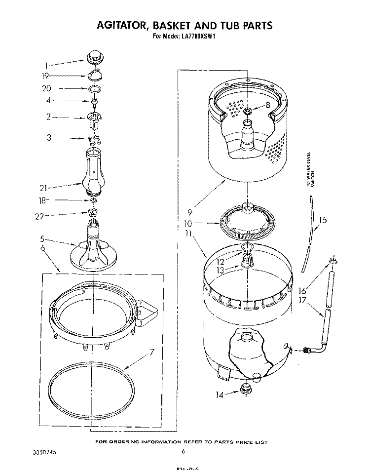 AGITATOR, BASKET AND TUB Diagram and Parts List for LA7780XSW1  Whirlpool Washer