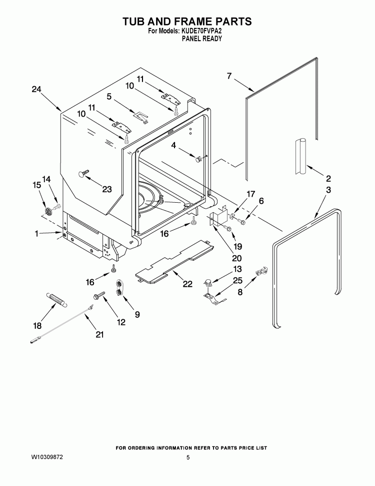 TUB AND FRAME PARTS Diagram and Parts List for KUDE70FVPA2  KitchenAid Dishwasher