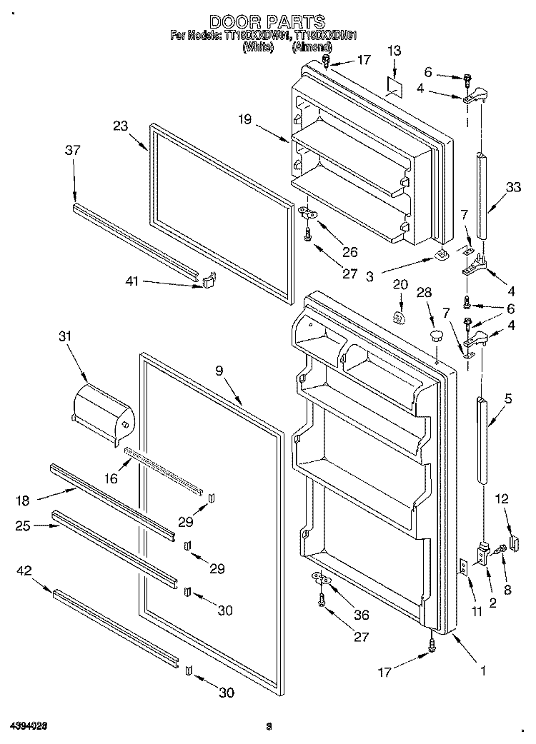 DOOR Diagram and Parts List for TT18DKXDW01  Estate Refrigerator
