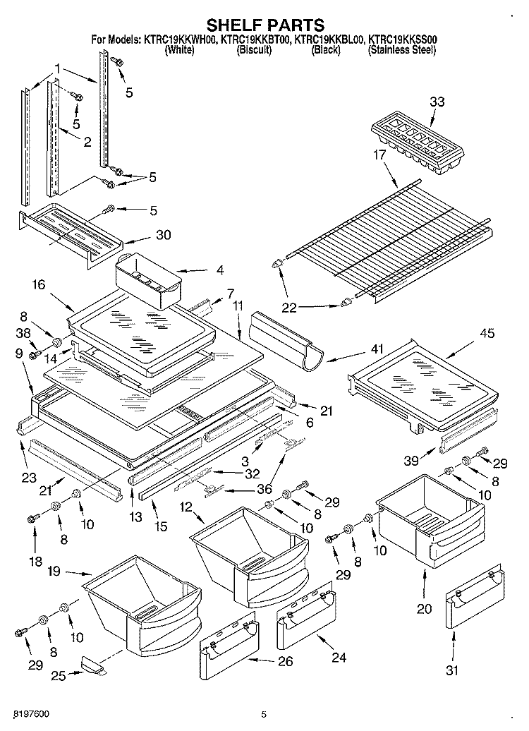 SHELF Diagram and Parts List for KTRC19KKBT00  KitchenAid Refrigerator