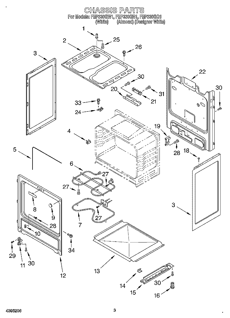 CHASSIS Diagram and Parts List for FEP330GQ1  Roper Range