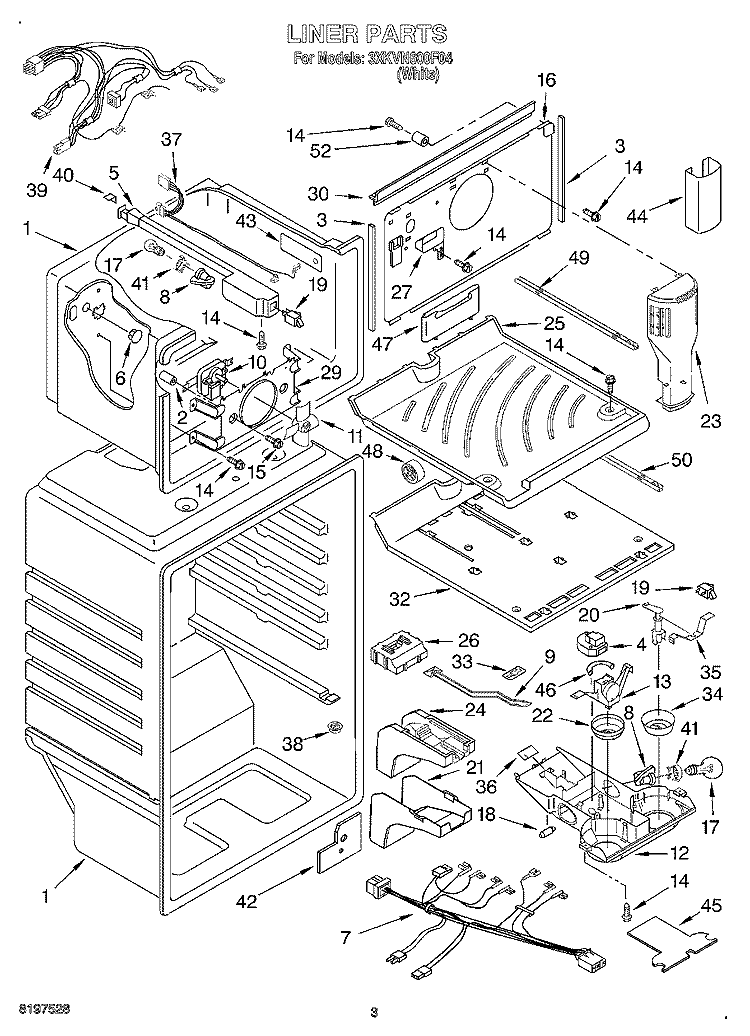 LINER Diagram and Parts List for 3XKVN600F04  Whirlpool Refrigerator