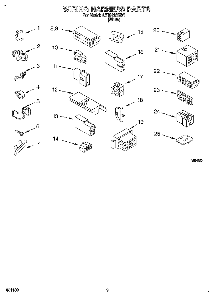 WIRING HARNESS Diagram and Parts List for LST6132BW1  Whirlpool Washer