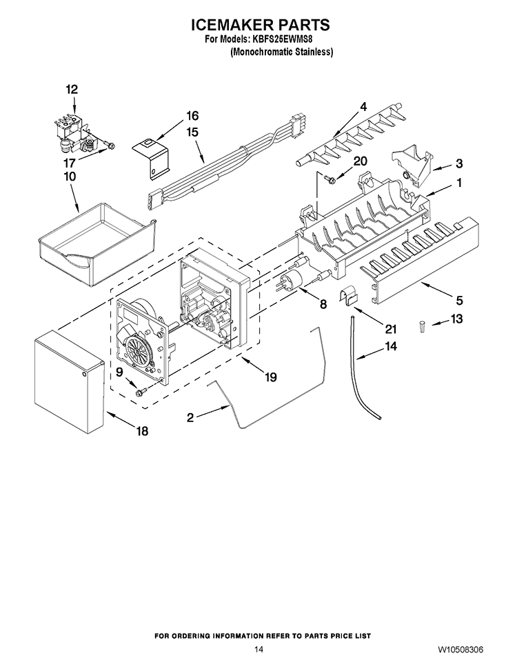 ICEMAKER PARTS Diagram and Parts List for KBFS25EWMS8  KitchenAid Refrigerator
