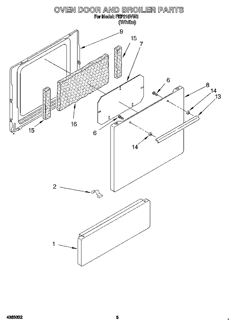 OVEN DOOR AND BROILER Diagram and Parts List for FEP210VW5  Roper Range