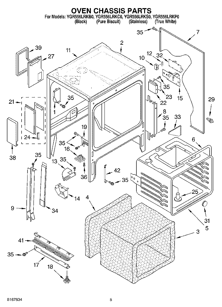 OVEN CHASSIS PARTS Diagram and Parts List for YGR556LRKC0  Whirlpool Range