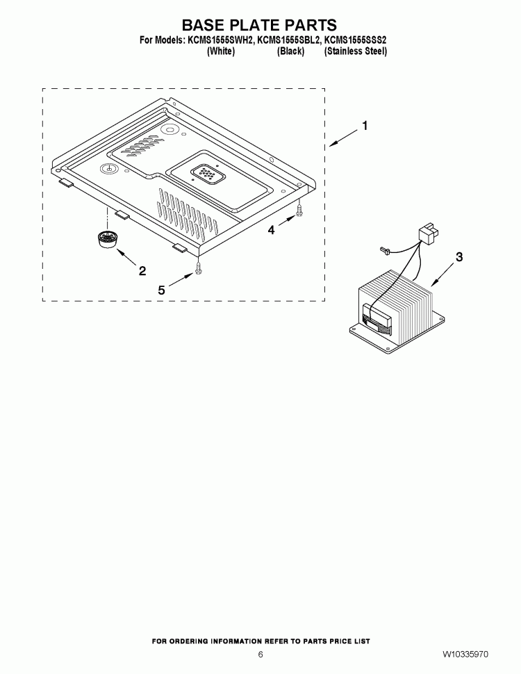 BASE PLATE PARTS Diagram and Parts List for KCMS1555SBL2  KitchenAid Microwave