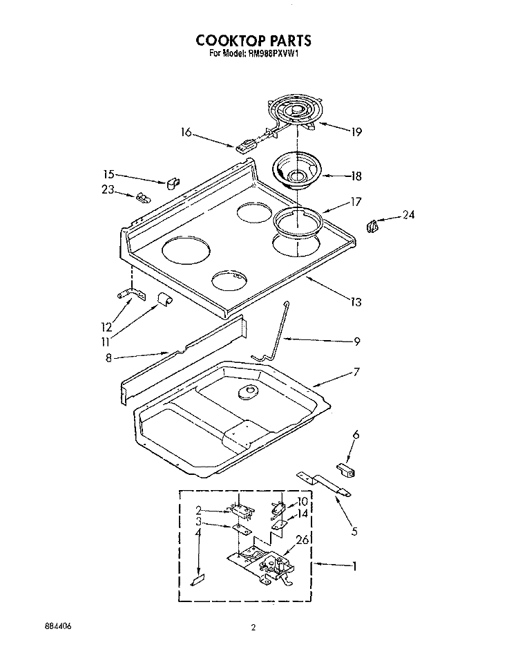 COOKTOP Diagram and Parts List for RM988PXVM1  Whirlpool Microwave Oven Combo