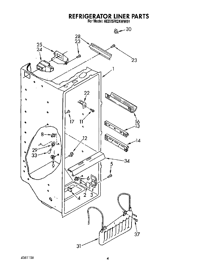 REFRIGERATOR LINER Diagram and Parts List for 6ED25RQXWW01  Whirlpool Refrigerator