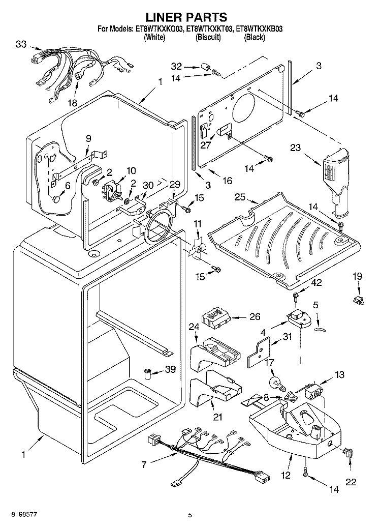LINER PARTS Diagram and Parts List for ET8WTKXKT03  Whirlpool Refrigerator