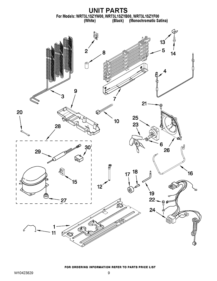 UNIT PARTS Diagram and Parts List for WRT3L1SZYW00  Whirlpool Refrigerator