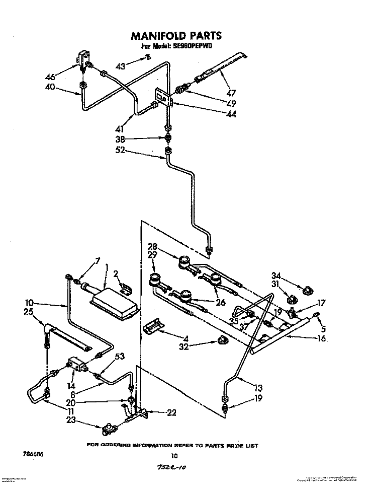MANIFOLD Diagram and Parts List for SE960PEPW0  Whirlpool Range