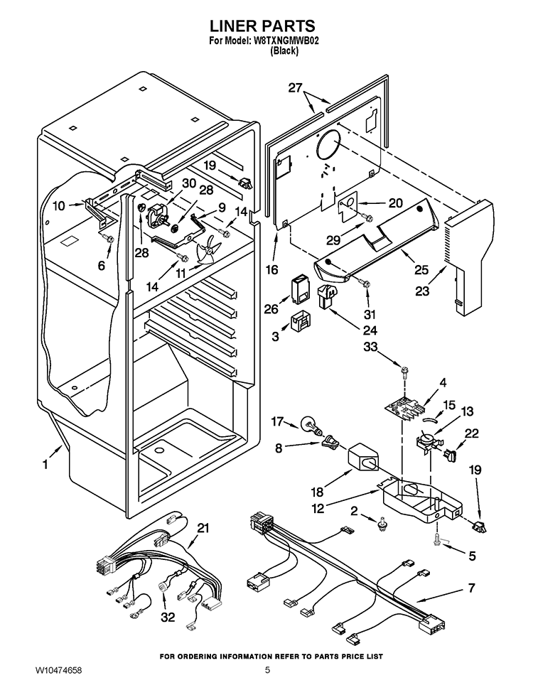 LINER PARTS Diagram and Parts List for W8TXNGMWB02  Whirlpool Refrigerator
