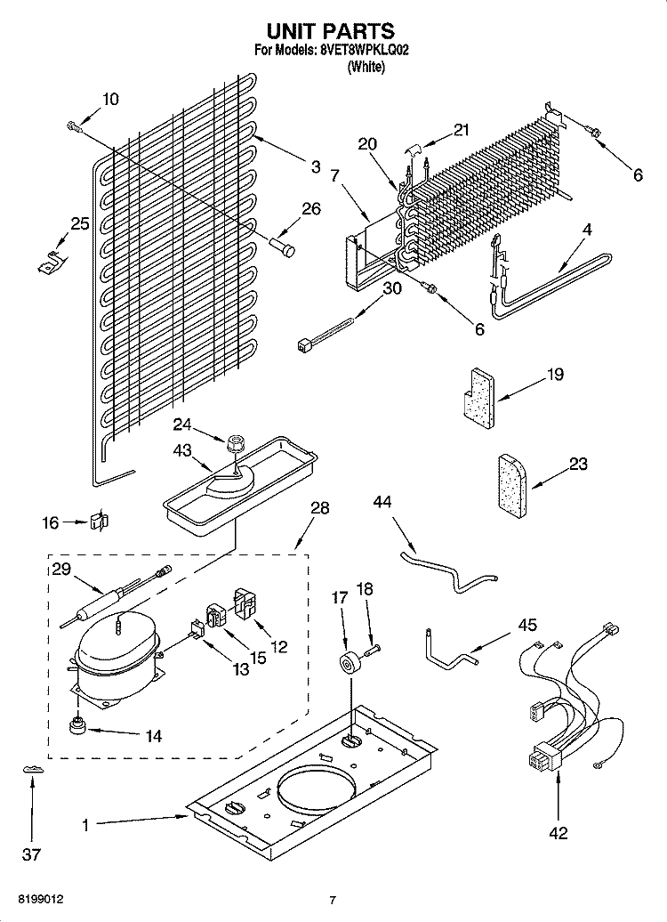 UNIT PARTS Diagram and Parts List for 8VET8WPKLQ02  Whirlpool Refrigerator
