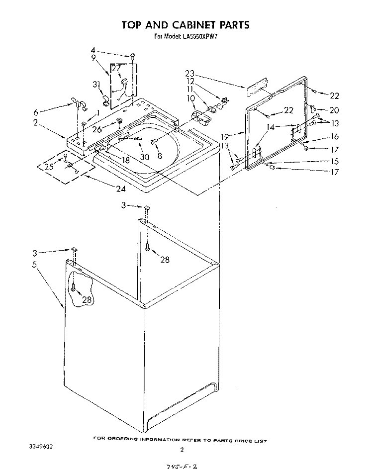 TOP AND CABINET , LITERATURE AND OPTIONAL Diagram and Parts List for LA5550XPW7  Whirlpool Washer
