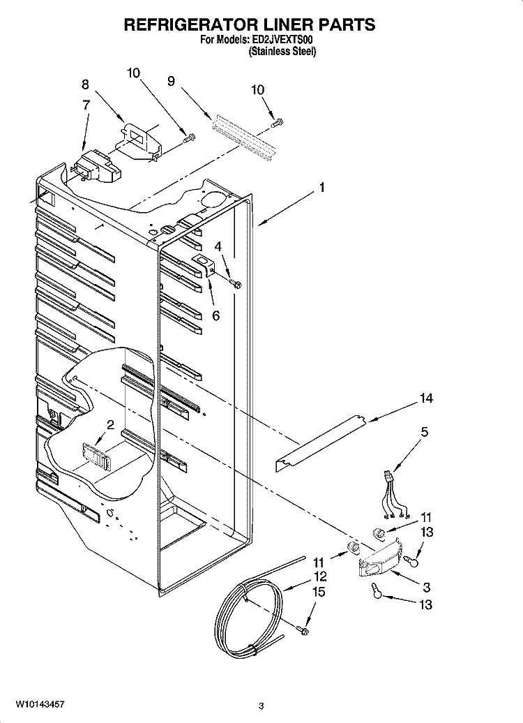 REFRIGERATOR LINER PARTS Diagram and Parts List for ED2JVEXTS00  Whirlpool Refrigerator
