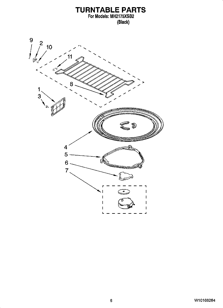 TURNTABLE PARTS Diagram and Parts List for MH2175XSB2  Whirlpool Microwave