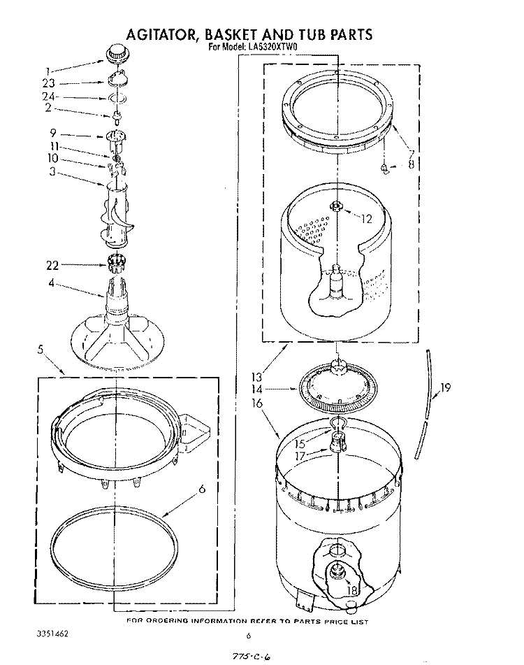 AGITATOR, BASKET AND TUB Diagram and Parts List for LA5320XTG0  Whirlpool Washer