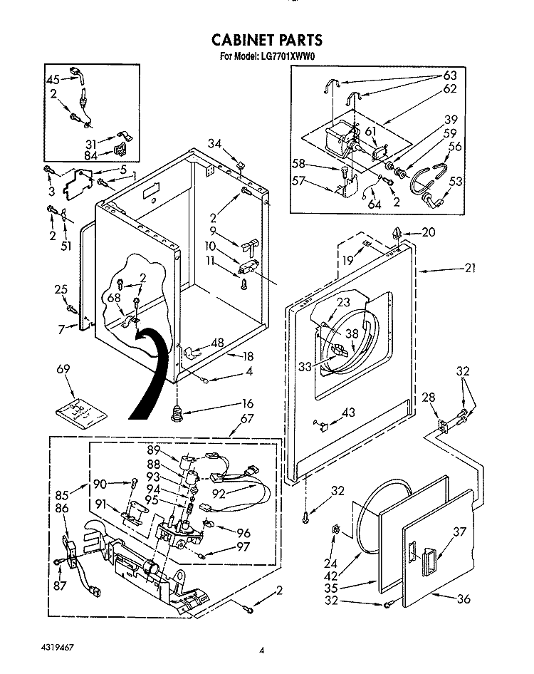 CABINET Diagram and Parts List for LG7701XWW0  Whirlpool Dryer