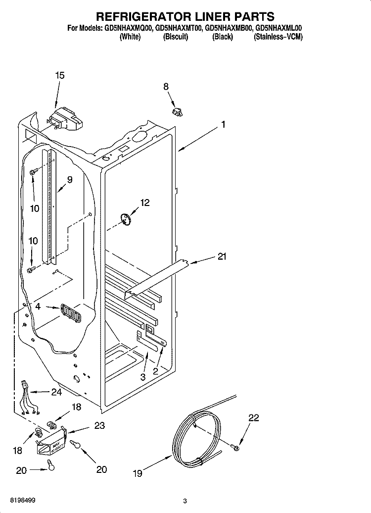 REFRIGERATOR LINER PARTS Diagram and Parts List for GD5NHAXMQ00  Whirlpool Refrigerator