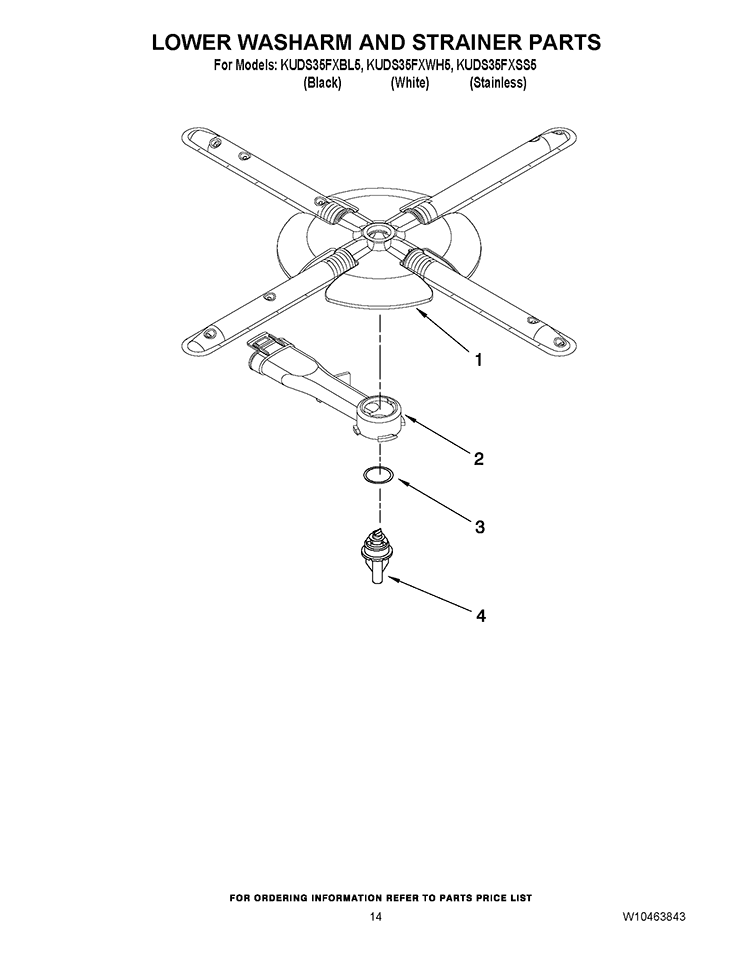 LOWER WASHARM AND STRAINER PARTS Diagram and Parts List for KUDS35FXSS5  KitchenAid Dishwasher