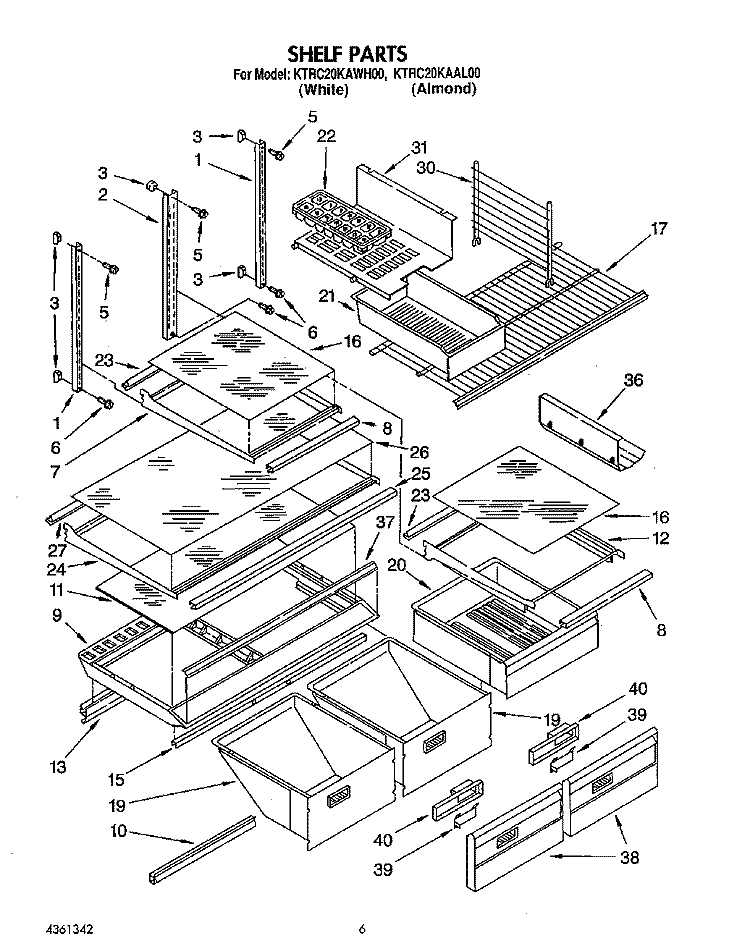SHELF, LIT/OPTIONAL Diagram and Parts List for KTRC20KAAL00  Whirlpool Refrigerator